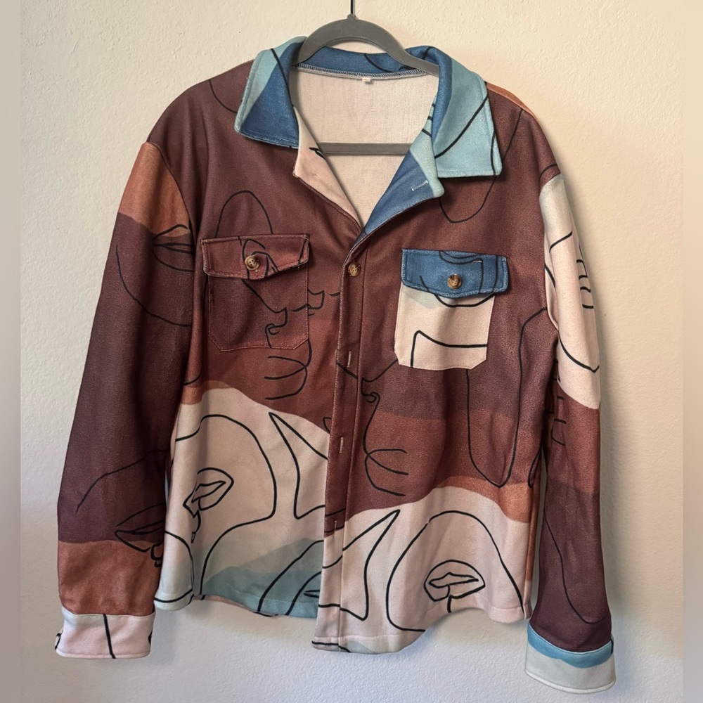 Abstract Patterned Brown and Blue Jacket